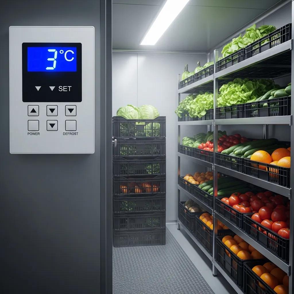 Interior of a mobile cool room with a digital temperature control panel